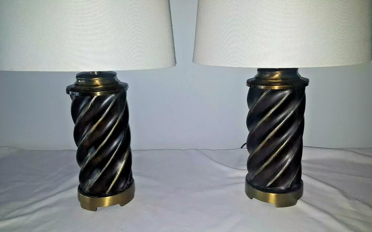 Pair of Bronze Brass Swirl Table Lamps
