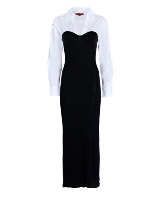 staud black and white dress NWT Hazel Layered Mixed-Media Maxi Black/White Size Large MSRP$395 Trimmed Minidress represents Staud’s blue_quince Miu Miu black structured Color:Other color from color chart