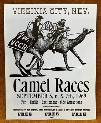 Vintage 1969 Virginia City, Nevada Camel Races ORIGINAL Poster Advertisement