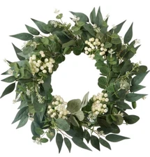 Homemade 20” eucalyptus wreath with white berries