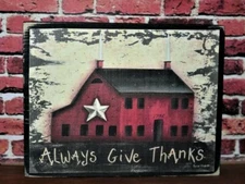 Always Give Thanks Saltbox House Rustic Farmhouse Block Shelf Sitter 3.5X4.5