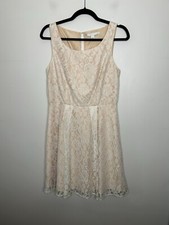 Lauren Conrad LC Women's Champagne Cream Lace Fit Flare Lined Zip Dress Size 10