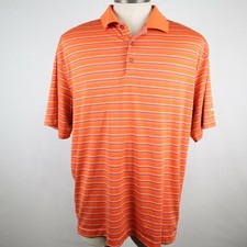 Nike Golf Polo Shirt Mens XL Fit Dry Performance Orange Striped Short Sleeve