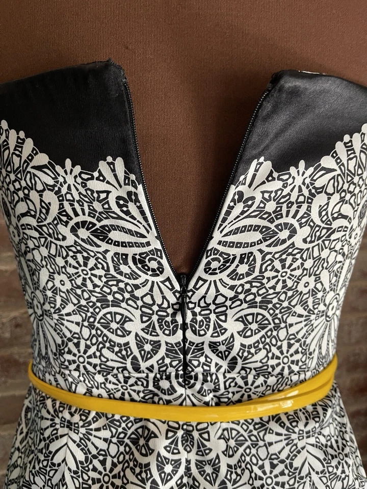 White House Black Market Floral Strapless Satin Sheath Dress Cocktail Party Sz 8 - Image 4 of 4