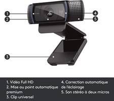 Logitech Webcam C920 HD Pro, 1080p Streaming 2 Micros Réglable PC/Mac/Tablette
