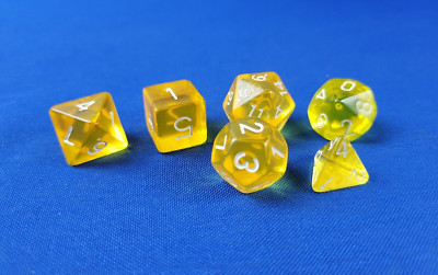 6 Piece Polyhedral Yellow Crystal Dice Set - Dungeons and Dragons AD&D