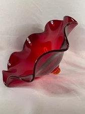 Huge Vintage RUBY RED Glass CANDLE STICK HOLDER INSERTS Flared Scalloped 4439