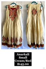 Small, Women's Indian Dress, Anarkali Cream/Red