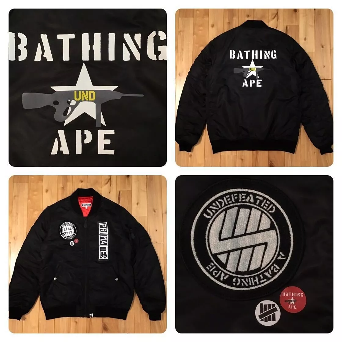 BAPE × undefeated Gun logo MA-1 bomber jacket Black A Bathing Ape Size L