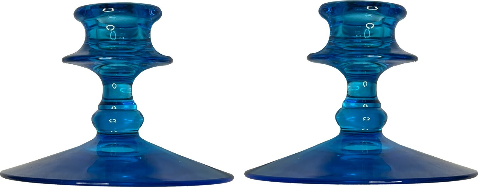 2 Vintage Blue Depression Glass Taper Candle Stick Holder 3.5" H x 4.5