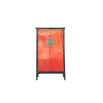 Distressed Black Rim Chinese Red MoonFace Doors Storage Cabinet ws4080