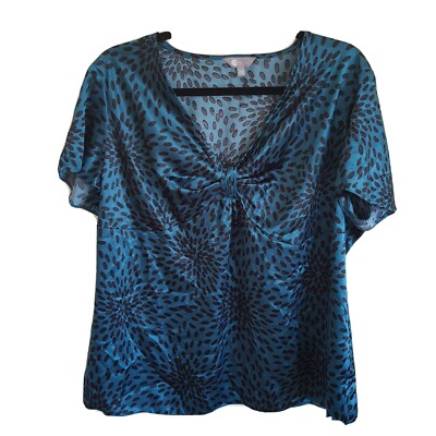 Deep Turquoise Blouse With Black Spotty Print Mia Moda Size 22