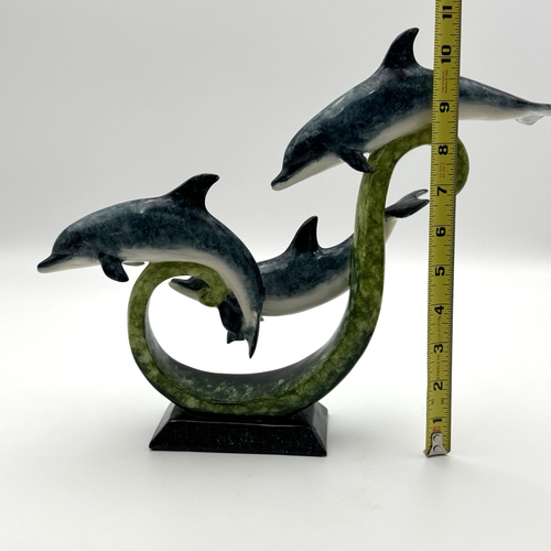 Blue Dolphin Family Statue Green Wave Figurine Resin Sculpture Ocean Decor 10.75 - Picture 24 of 24