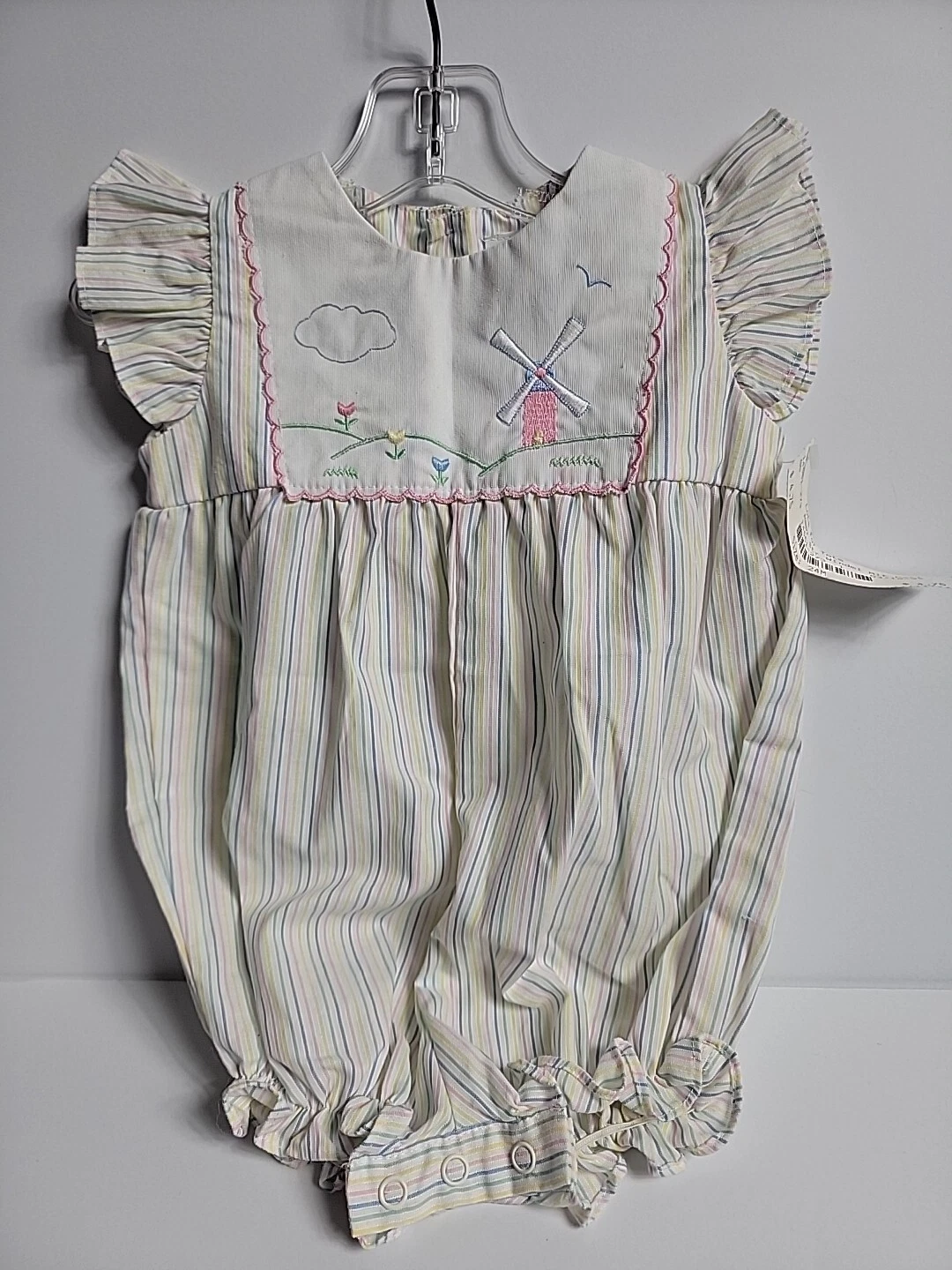 Vintage Baby Romper 80/90s RN 16954 Size 24 Months Embroidered Windmill Field