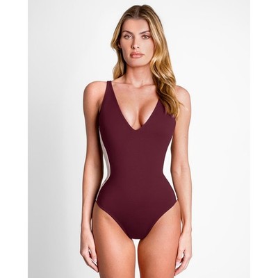 TA3 Plungey Contour Waist Snatching One Piece Swimsuit Dark Cherry S XLong NWT