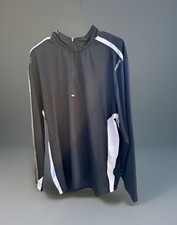 Reebok Men's Pullover Black  White Stripe 1/4 Zip Jogging Sweatshirt Fleece