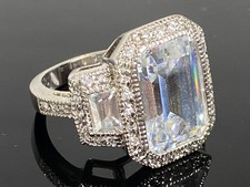 Sterling Silver Art Deco Style CZ Ring - Size 7 / 10.23 Grams