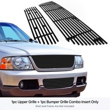 Fits 2002-2005 Ford Explorer Stainless Black Billet Grille Insert Combo