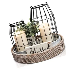 Rustic Farmhouse Lantern Decor Set of 2 - Stylish Decorative Lanterns for You...