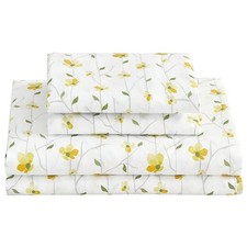 Yellow Floral Sheets for Queen Size Bed Printed Bed Sheets - 4 Piece Soft Mic...