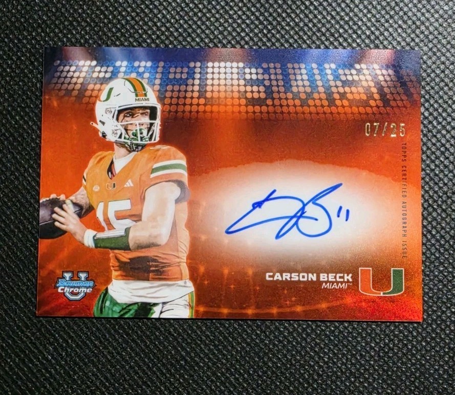 2025 Bowman Chrome U Carson Beck Campus Visit Auto Orange Refractor #/25