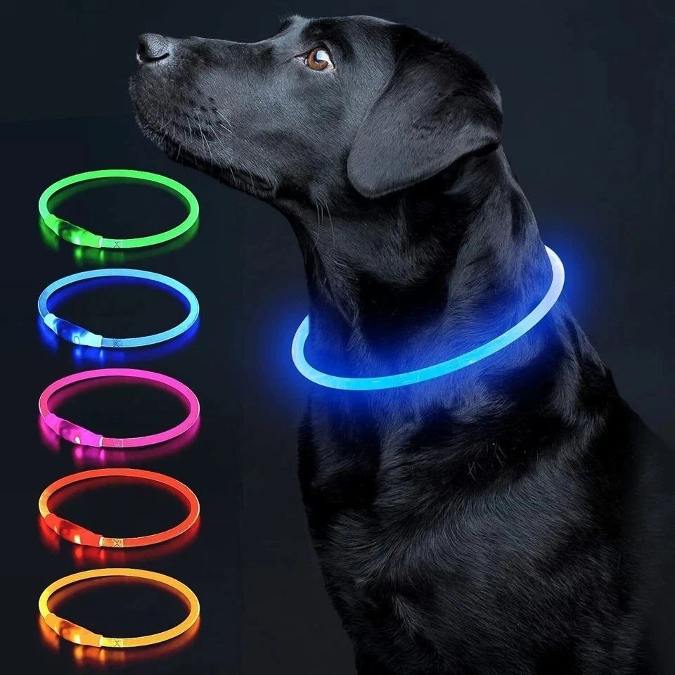 Flashing LED Light Up Dog Collar USB Rechargeable Pet Luminous Safety Nylon UK - Image 2 of 4
