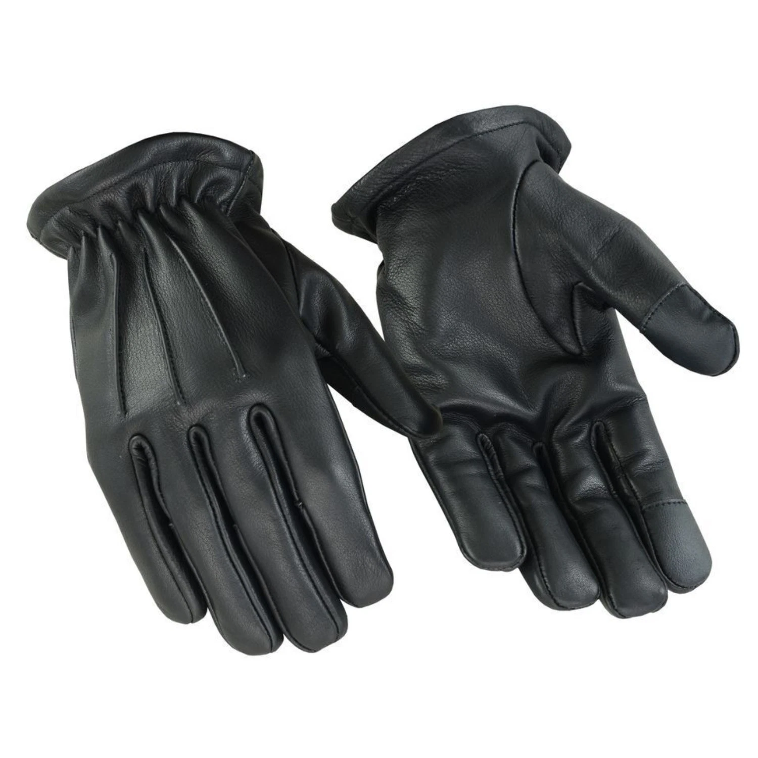 Men's Cowhide Leather Full Finger Police Style Driving Motorcycle Gloves Black