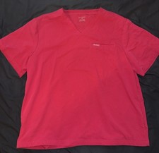 JAANUU 1X Electric Magenta Scrub Top Stretch V Neck Medical Uniform