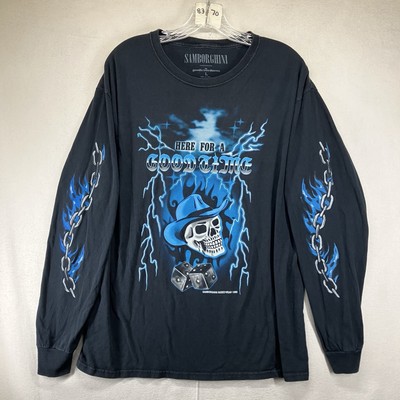 Streetwear Samborghini T-Shirt Men s Large Black Skateboarding Lightning Skull