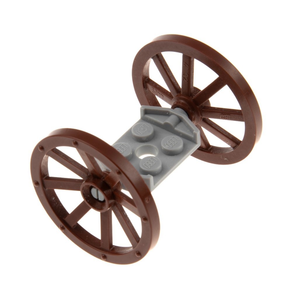 1X Lego Wheel Axle Modified 2X2 Light Gray Wheels 33Mm D. Red Brown 6157 4489B