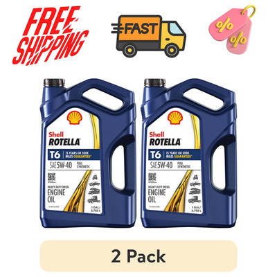 2Pk Shell Rotella T6 5W40 Full Synthetic Diesel Oil 1 Gal Heavy Duty Protection