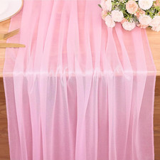 10FT Blushing Pink Chiffon Table Runners 30X120 Inches Boho Rustic Sheer Fabric