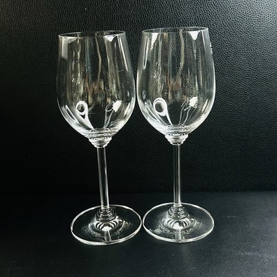 2-Signed RIEDEL Crystal WINE Pattern Ribbed Stem  VIOGNIER WINE GLASS 9.25''