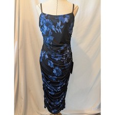 Lulus Blue Floral Mesh Ruched Bodycon Midi Dress XL NWT Cocktail Party Evening