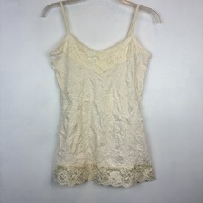 Y2K Lace Trim Crinkle Cami Tank Womens Medium Whimsigoth Fairy Indie Coquette
