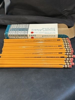 Vintage Lot of 12 Columbus 1492 Faber Office Pencils #2 Medium Soft NOS