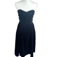 VTG 80s Laura Ashley Black Velvet Strapless Sweetheart Midi Dress Prom  Sz 0