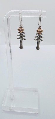 Sterling Silver Redwood Tree Puffy Heart Dangle Earrings 4 Grams