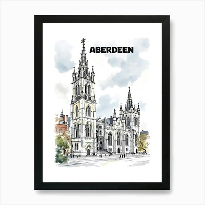 Aberdeen Aquarell Vintage Reise gerahmtes Wandbild Poster Leinwanddruck Bild
