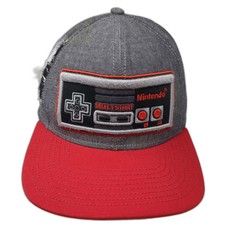 Nintendo Snapback Hat Gray Red One Size NES Controller Embroidered Distressed