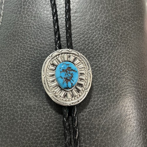 Corbata Bolo de piedra turquesa natural de plata de ley firmada