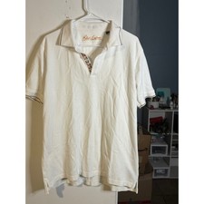 Robert Graham Mens White Pique Polo Shirt Floral Placket Trim Short Sleeve Large