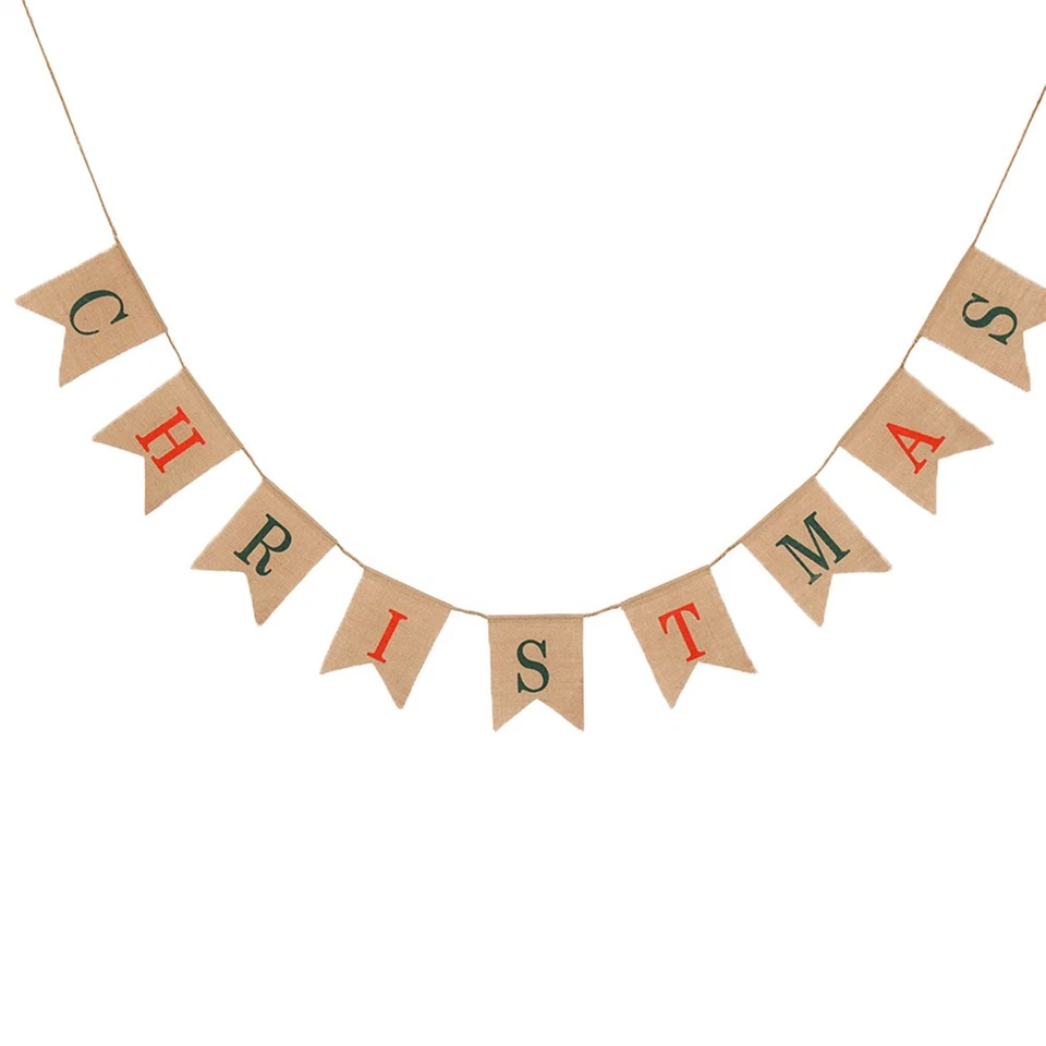 Guirnalda colgante de tela banderín hogar arpillera ambiente festivo Foto 4 de 4