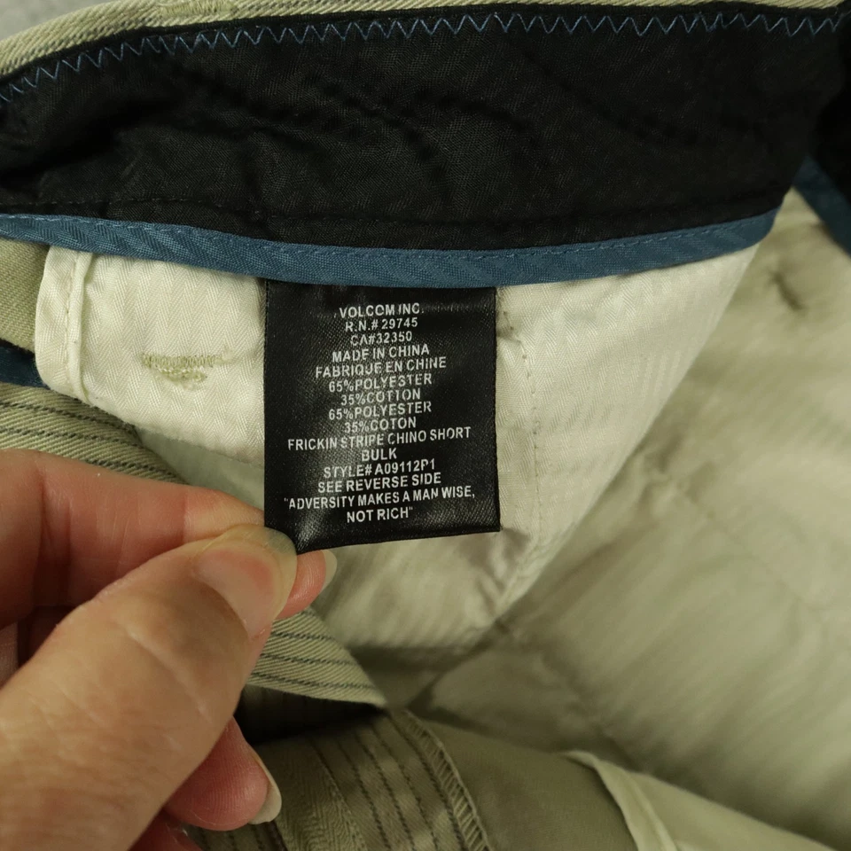 Volcom Shorts Mens 31 Frickin Stripe Chino Tech Pocket Casual Flat Front Beige - Image 3 of 4