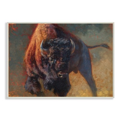Stupell Running Bull Portrait Masculine Cattle Pose Wood