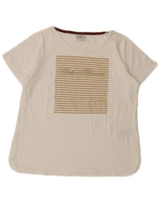 Conte of Florence grafisches Damen-T-Shirt Oberteil UK 16 Large weiß Baumwolle DV02