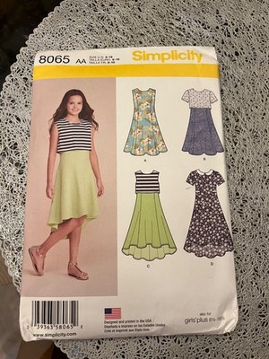 Simplicity Sewing Pattern 8065 Girls Plus Dress Length Variations 8.5-16.5 Uncut