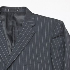 Vtg Y2K 2000s Boxy 44R 38x30 Gray Striped 100 Wool Mens Jacket Pants Suit