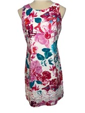 Eliza J Floral Print Crochet Detail Sleeveless Sheath Dress 6 Pink Wedding Party
