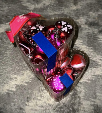 24pc Valentine  s Day Heart Hanging Plastic Bauble Ornaments Set Red Pink